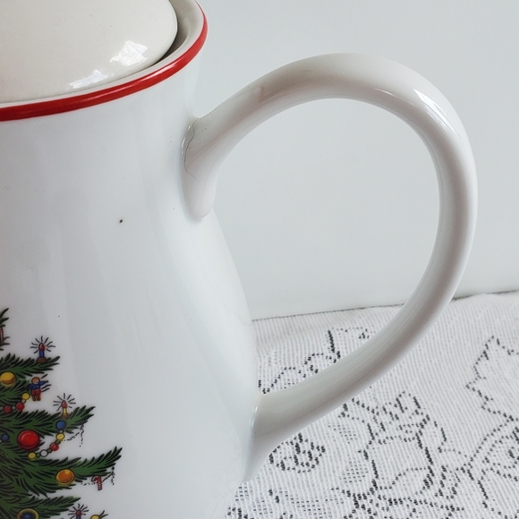 Cuthbertson American Christmas Tree Coffee Tea Pot Red Rim Wl Lid VTG  9" - Picture 4 of 9